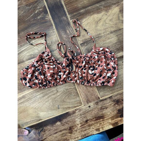 Old Navy cheetah animal print Brown & Black Gathered Key-hole Swim Top Size XXL - Picture 2 of 7